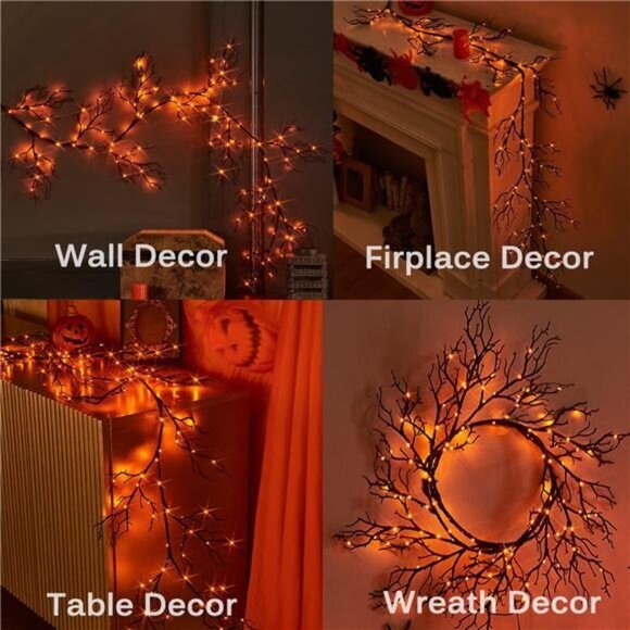 6FT Halloween Garland w/ 120 Orange & Purple Lights-8 Functions,Battery Operated - Picture 4 of 7